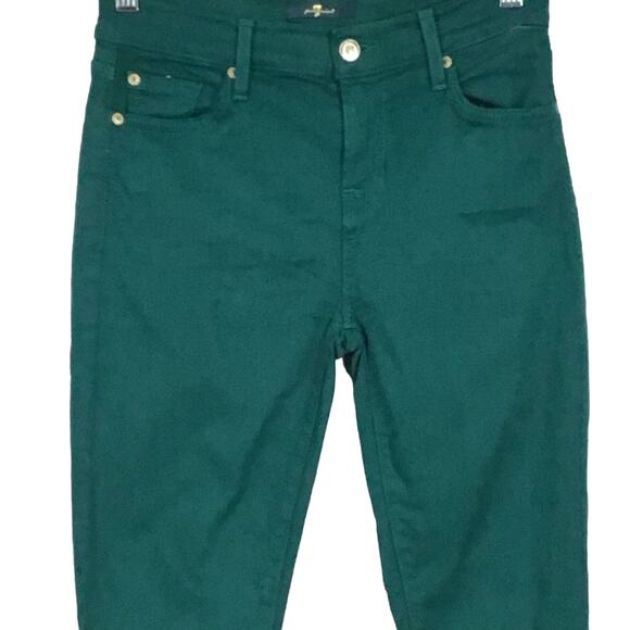 7FAM 7 For All Mankind Mid Rise Slim Stretch Jeans Emerald Jade Green Skinny 26 - Picture 7 of 14